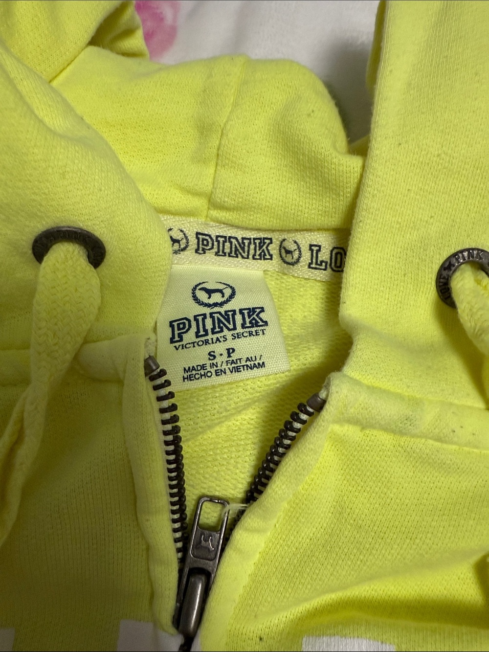 PINK Victoria's Secret Neon Yellow Zip-Up Hoodie - Picture 3 of 3